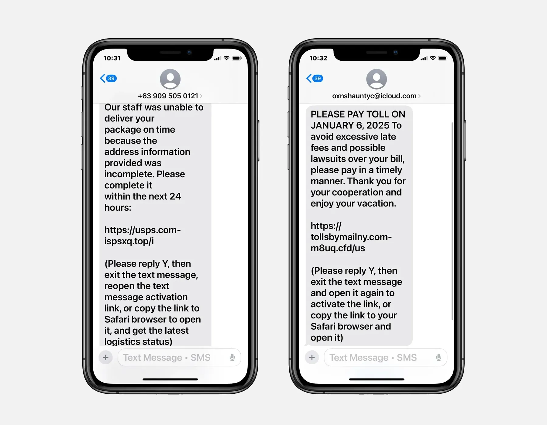 Ví dụ tin nhắn lừa đảo smishing nhắm vào iMessage của Apple được Bleeping Computer công bố