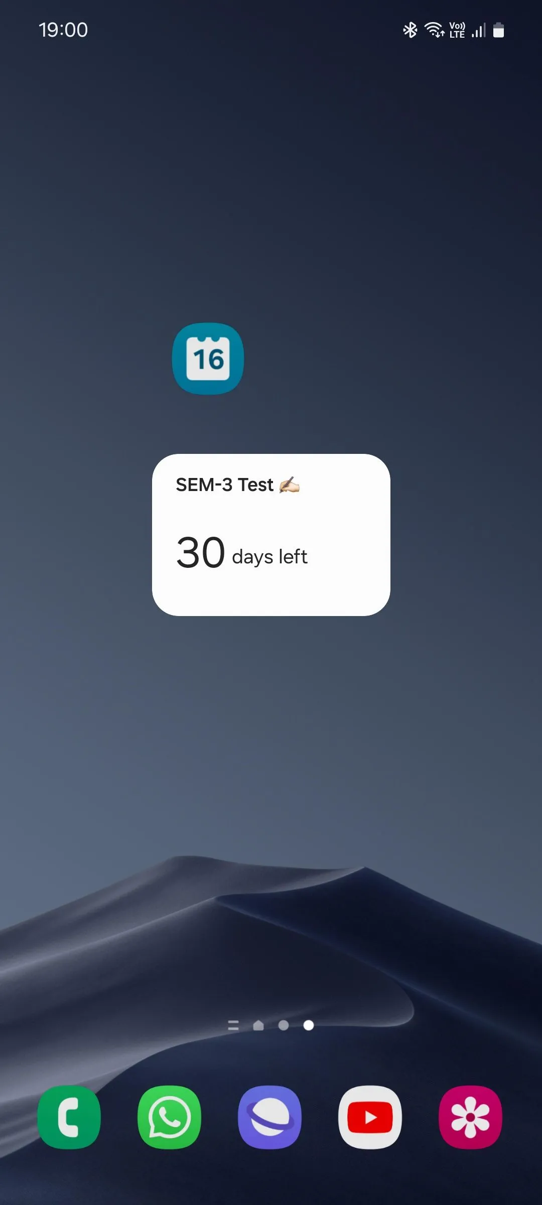 Widget đếm ngược của Lịch Samsung hiển thị trên màn hình chính, giúp theo dõi sự kiện và thời hạn