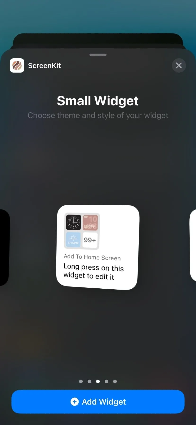 Widget ScreenKit được áp dụng trên trang tiện ích iPhone