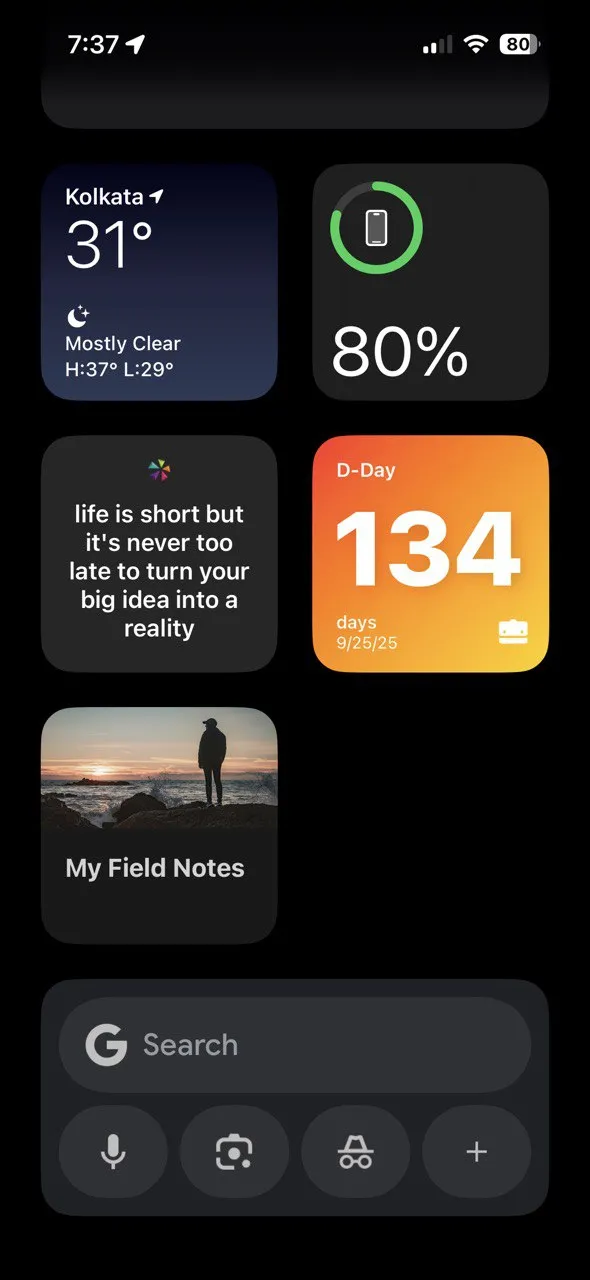 Widget tìm kiếm Google trên màn hình chính iOS