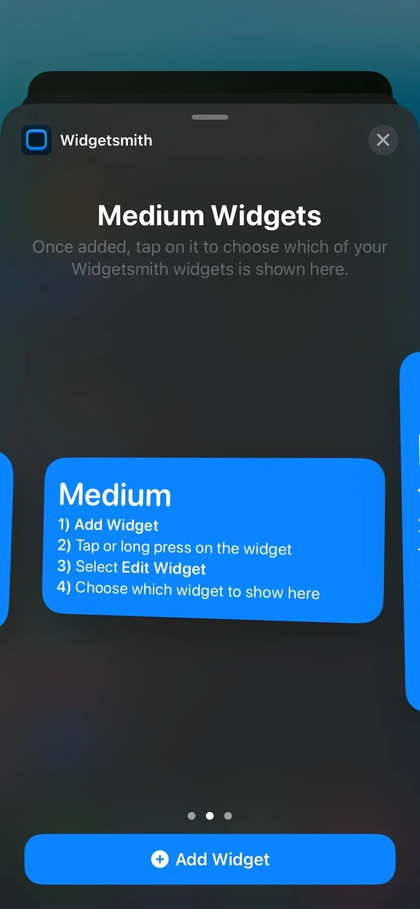 Widget Widgetsmith hiển thị trên trang tiện ích iPhone