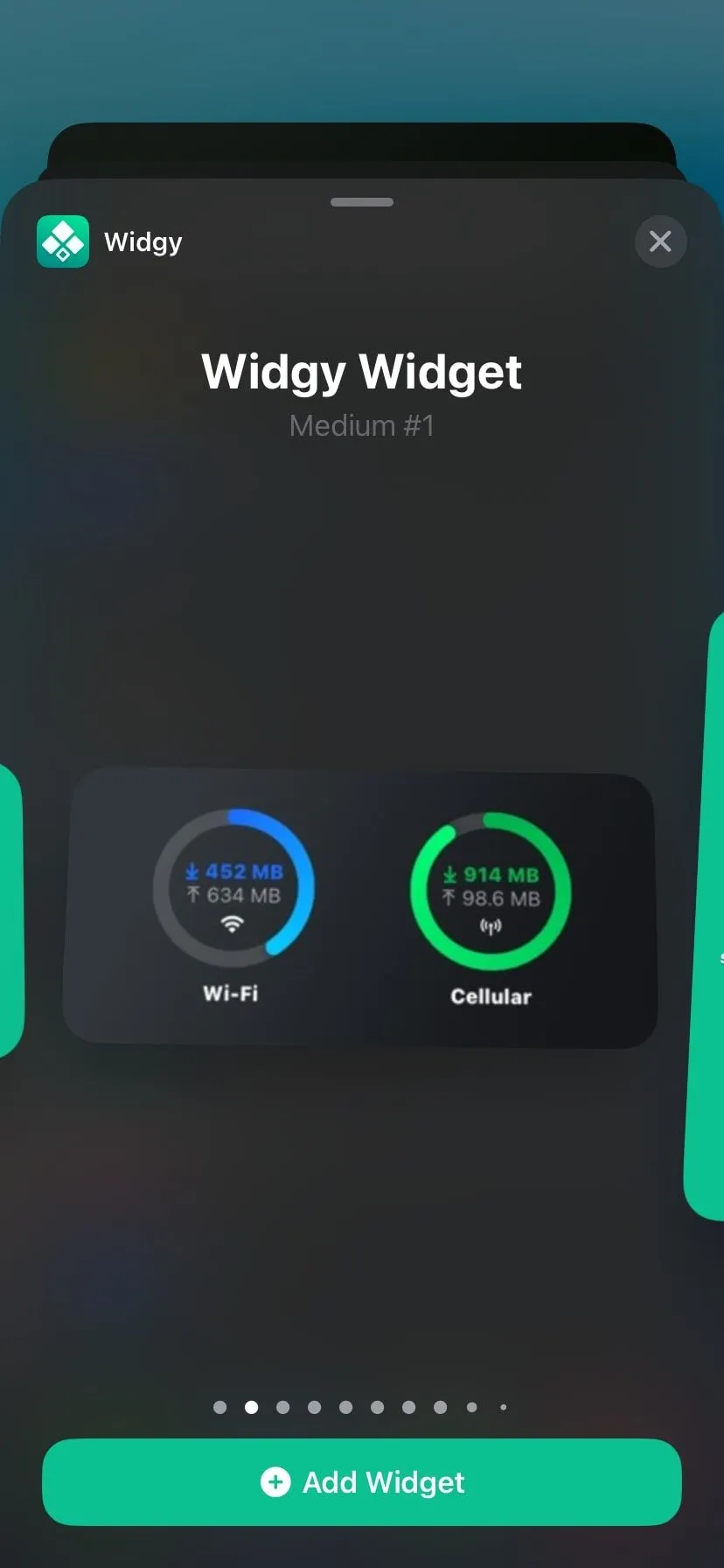 Widget Widgy trên trang tiện ích của iPhone